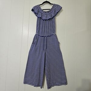 Lauren Ralph Lauren Striped Jumpsuit PS Blue/White Off Shoulder with Pockets
